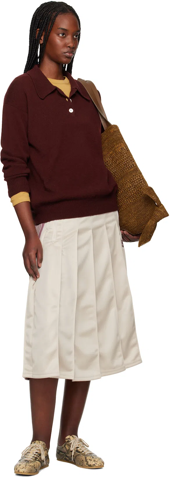 NEEDLES Off-white Pleated Track Midi Skirt In A-ivory