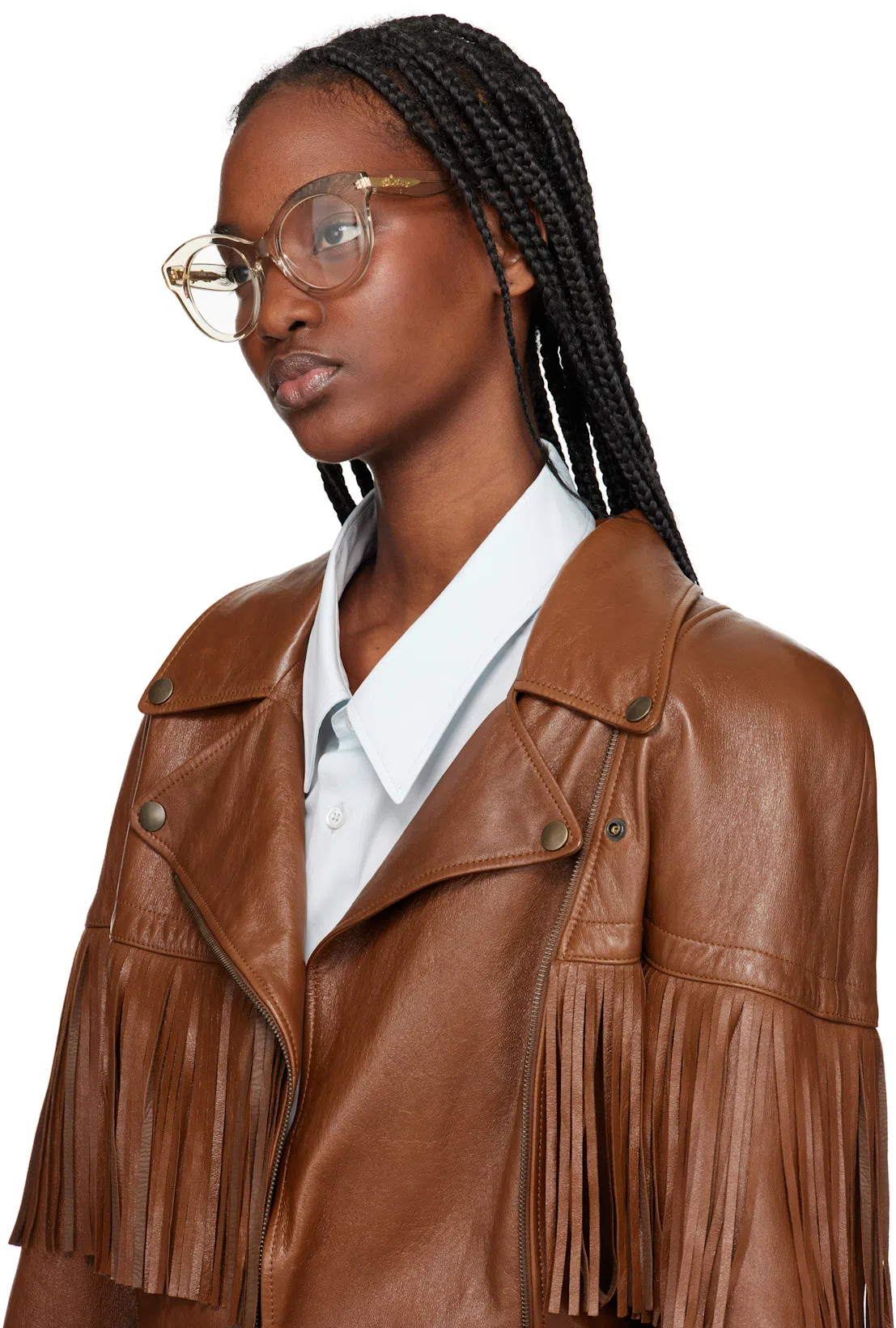 CHLOÉ Brown Belted Fringed Leather Jacket In 26m Clay Brown