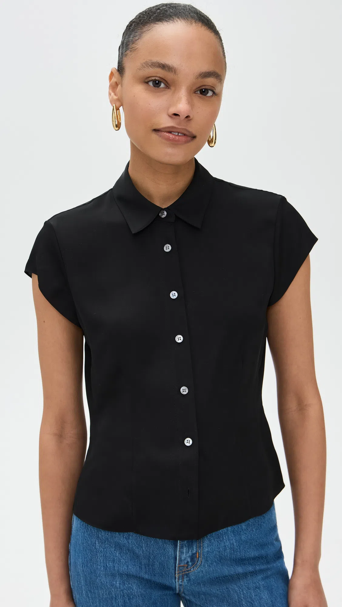 THEORY Cap Sleeve Shirt In Silk Georgette In Black