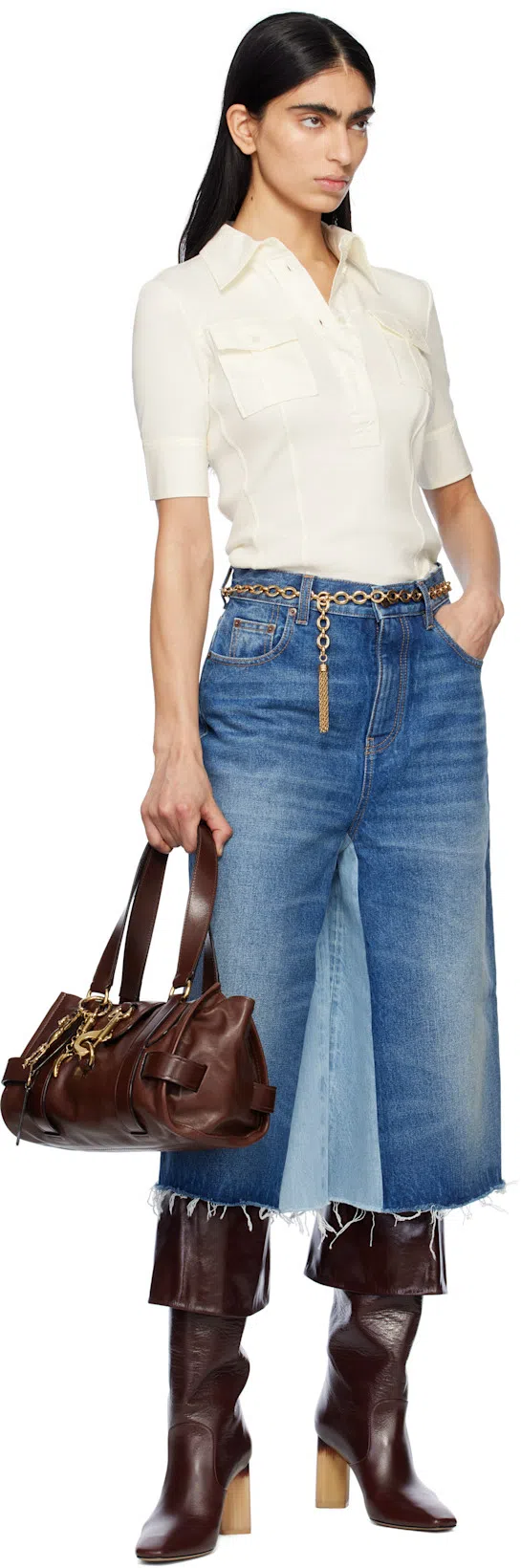CHLOÉ Denim Midi Skirt In Blue