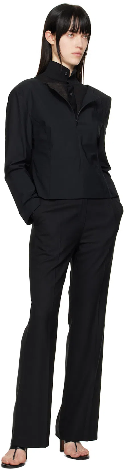 THE ROW Signum Leather Heeled Thong Sandals In Black