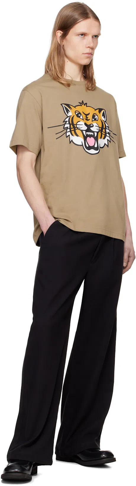 KENZO Tiger Motif Crew Neck T-shirt In Brown