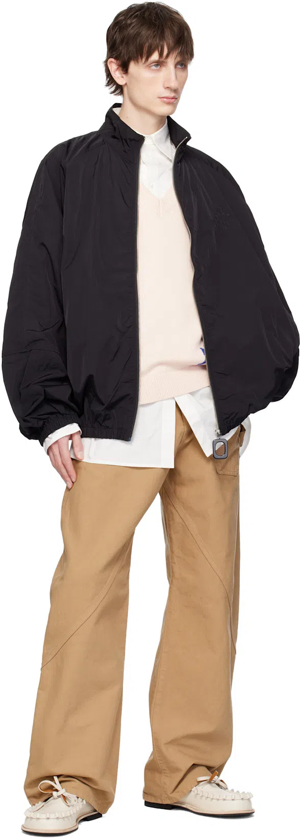 JW ANDERSON Black Jacket With Mock Neck And Raglan Sleeves