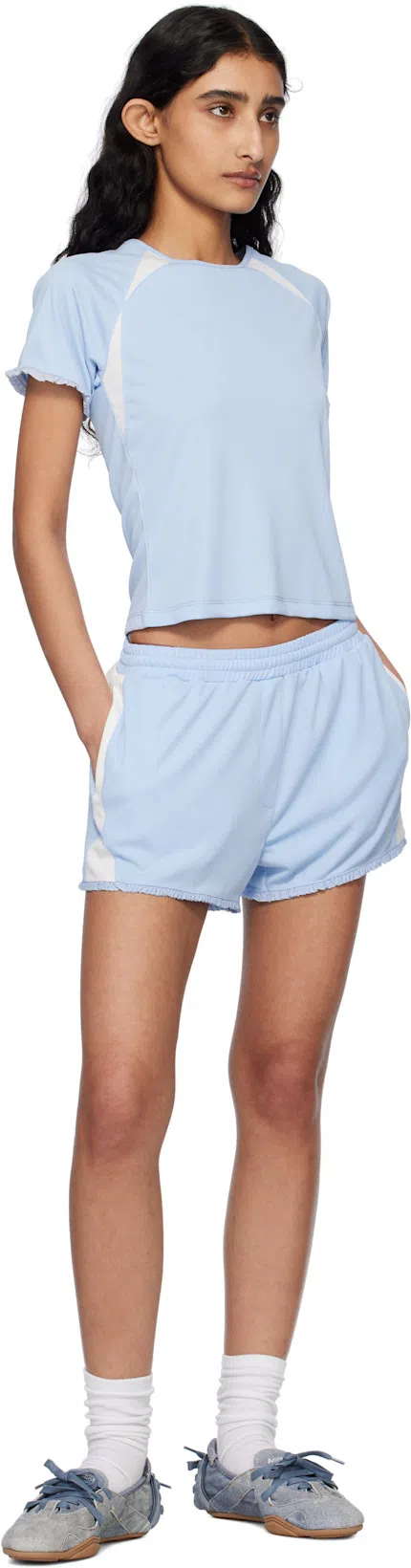 ACNE STUDIOS Bilaria Paneled Logo-print Denim Ballet Flats In Blue