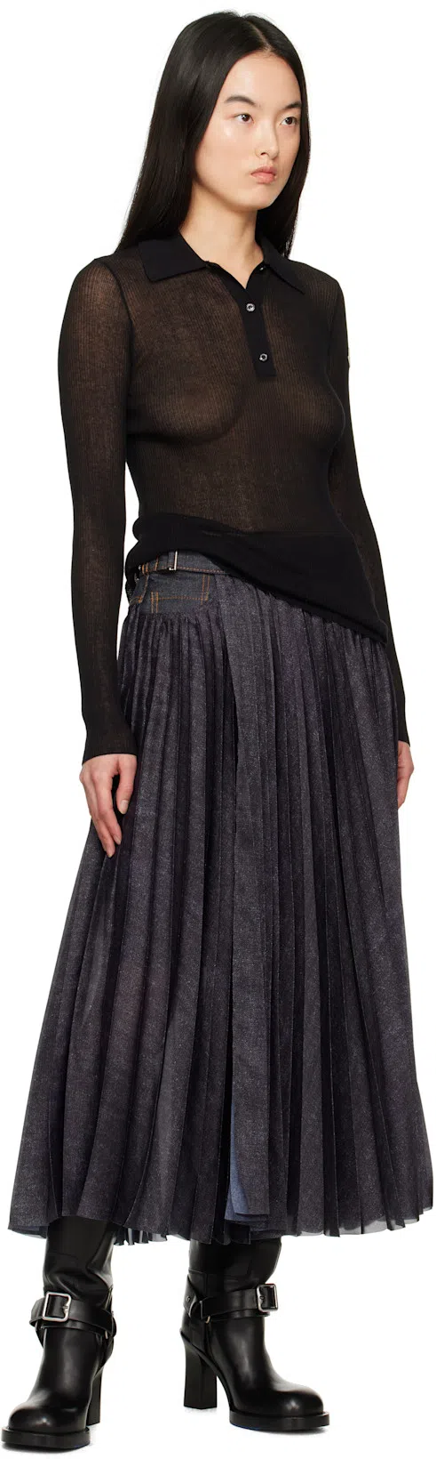 SACAI Denim Mix Round Midi Skirt In Blue