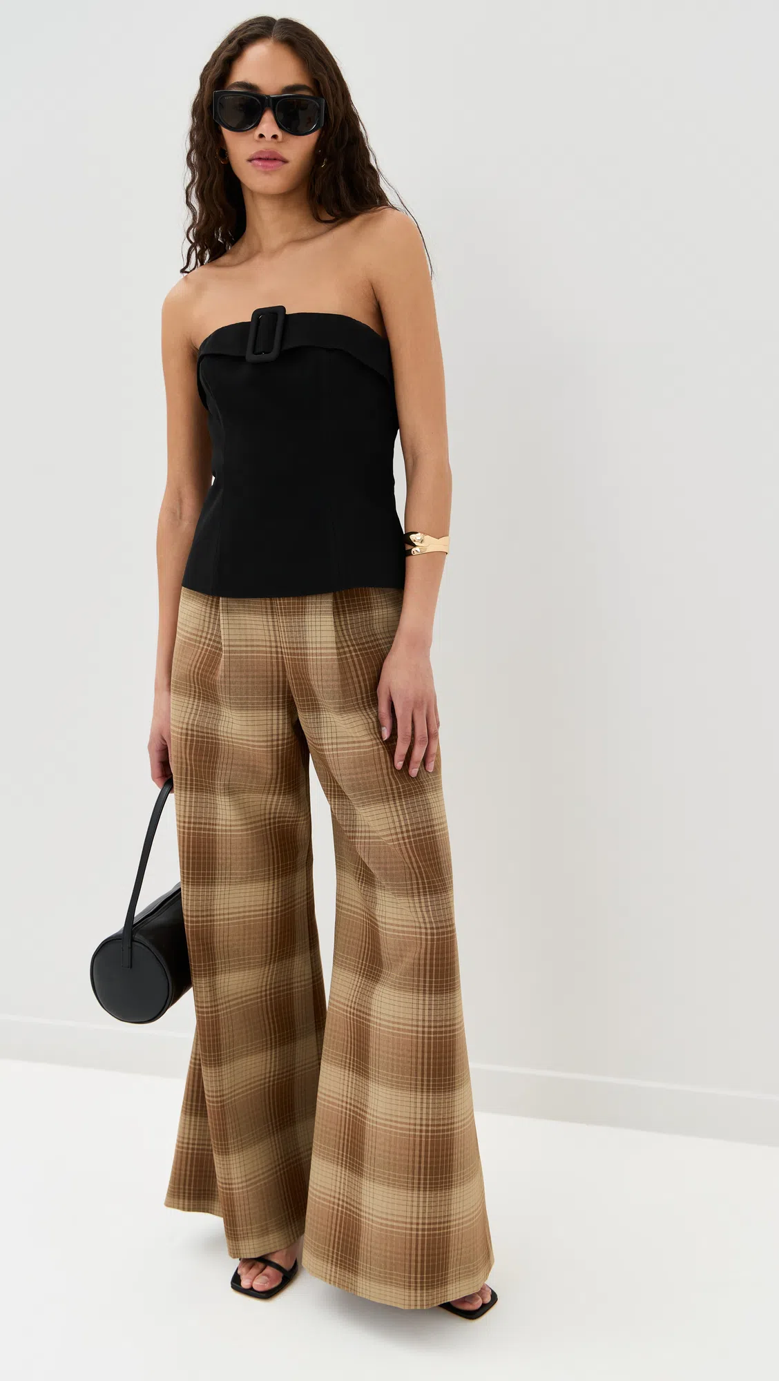 STAUD Crescent Moon-shaped Mini Bag In Polished Black Leather