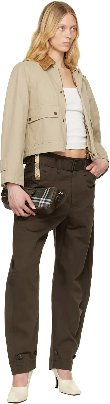 BURBERRY Beige Cropped Cotton Jacket In Brown