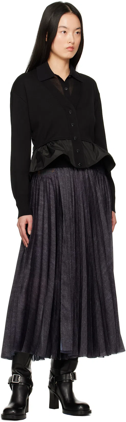 SACAI Denim Mix Round Midi Skirt In Blue