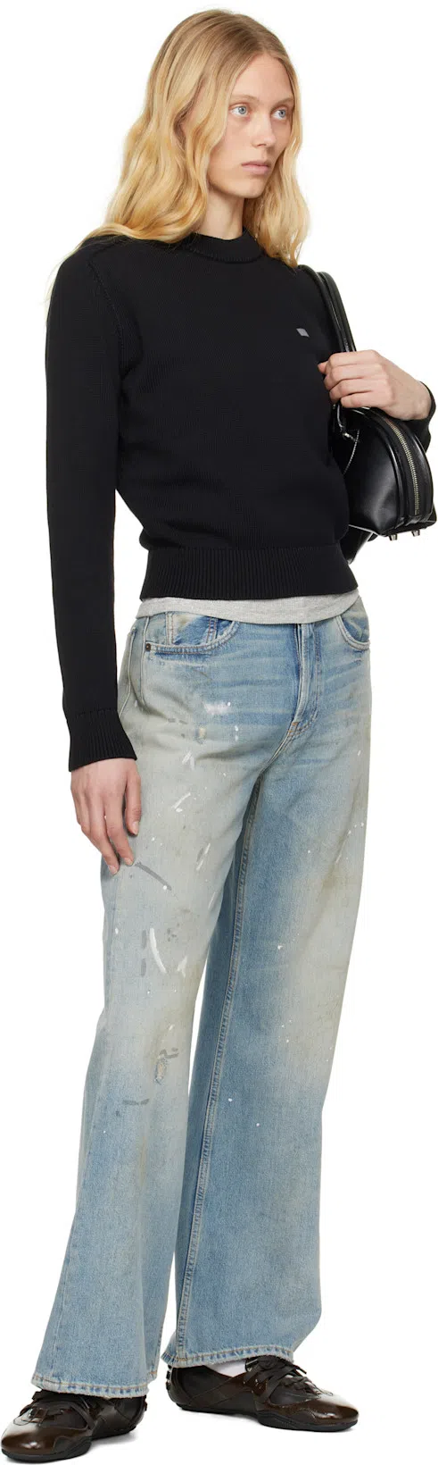 ACNE STUDIOS Black Handbag With Two Top Handles And Logo Plaque On The Front In Leather Woman In Brown