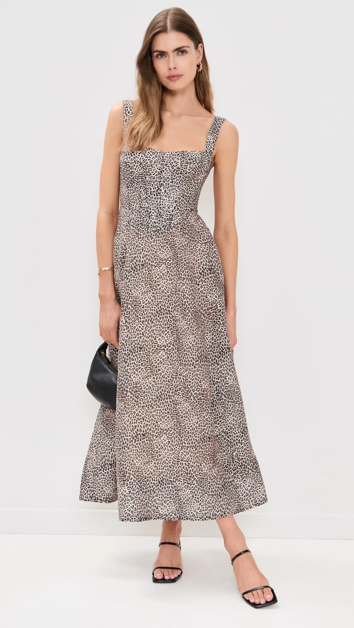 BARDOT Lilah Corset Linen-blend Midi Dress In Brown