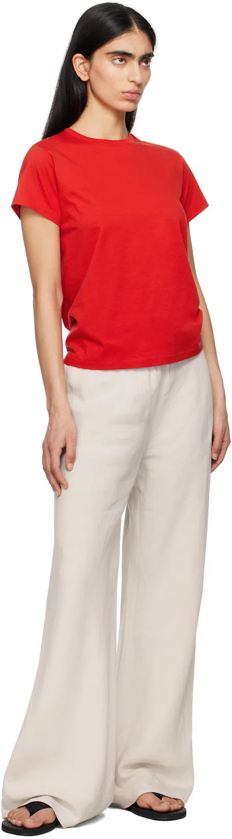 THE ROW Florie T-shirt With Red Center Detail In Rojo