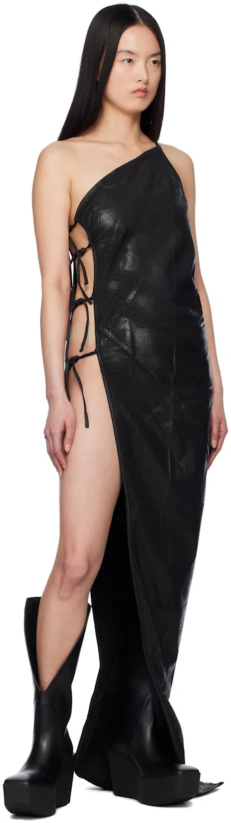 RICK OWENS Black Hollywood Sliver Platform Winged Kowboys Tall Boots In 09 Black