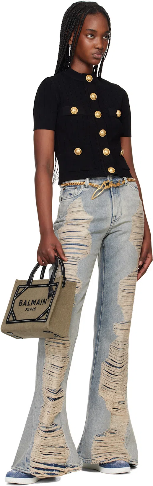 BALMAIN Short Knitted Dress With Gold Buttons In Black