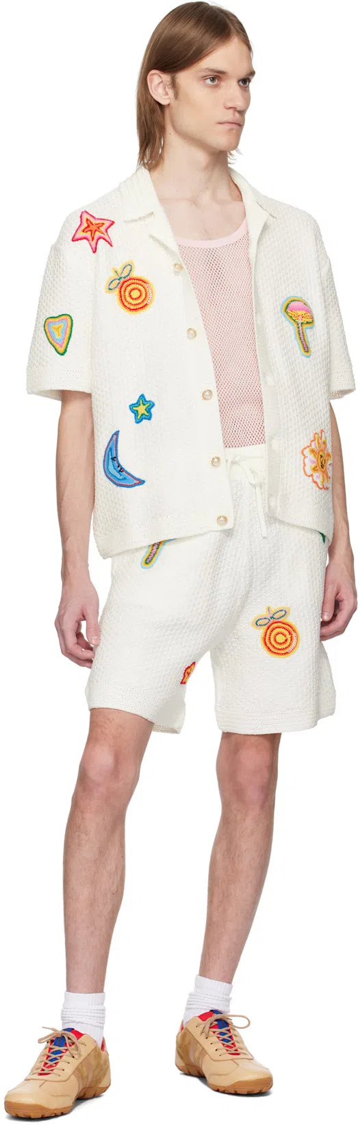 CASABLANCA Patch-detailing Crochet Shorts In White