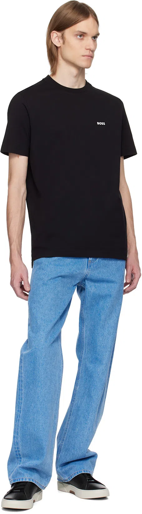 HUGO BOSS Slim-fit T-shirt With Popcorn Stripe Fabric In Black