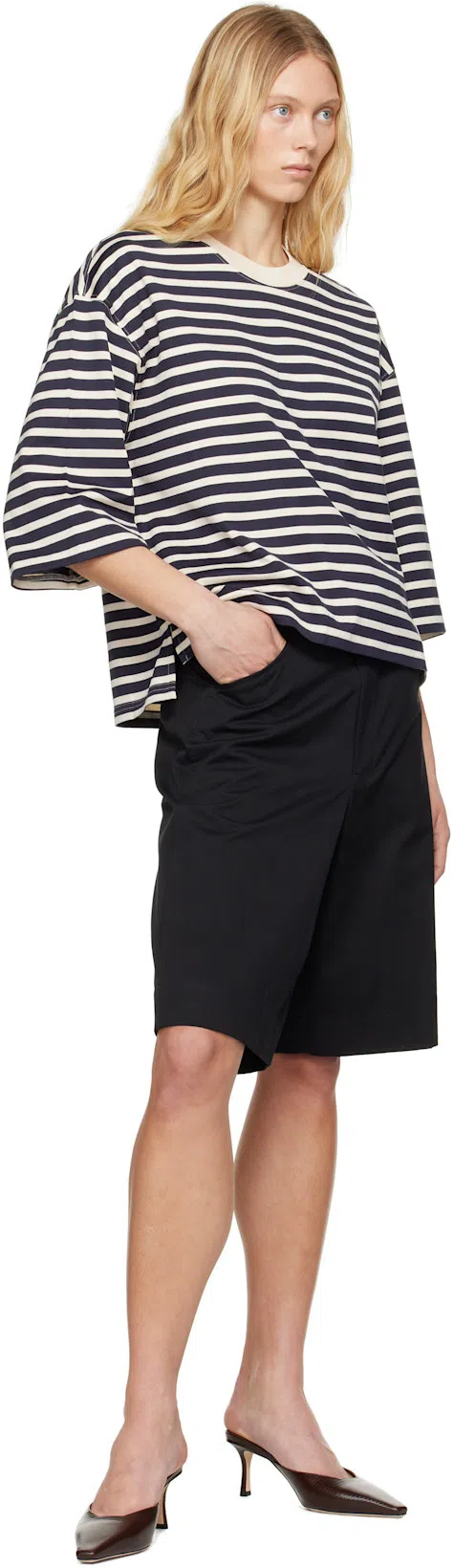 AMI ALEXANDRE MATTIUSSI Navy Blue Striped Cotton T-shirt