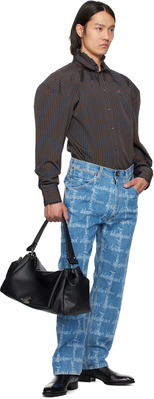 VIVIENNE WESTWOOD Light Blue Denim Jacket With Logo Print And Tailored Details