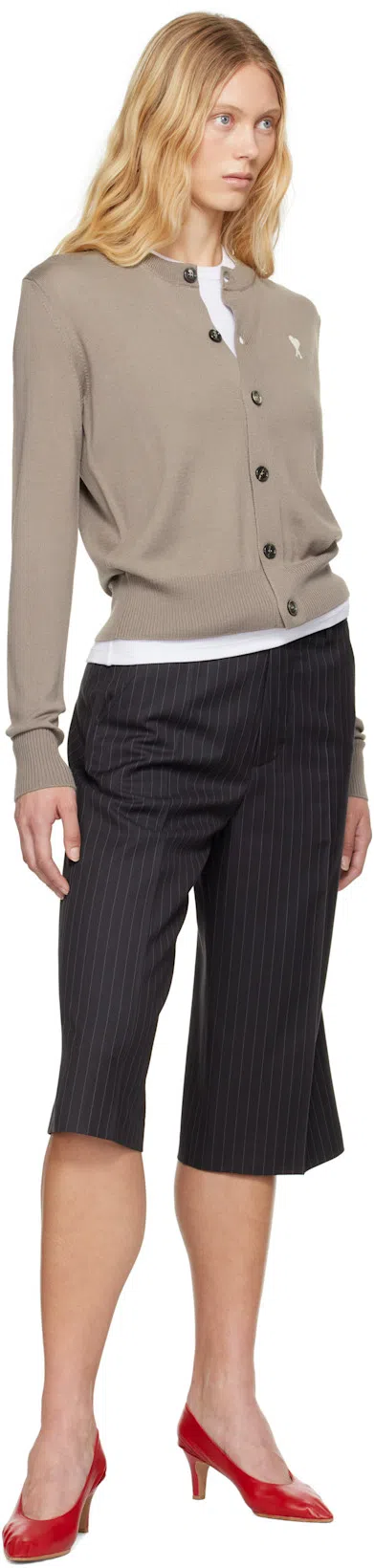 AMI ALEXANDRE MATTIUSSI Ami Brown Wool Cardigan With Front Button Fastening In Grey