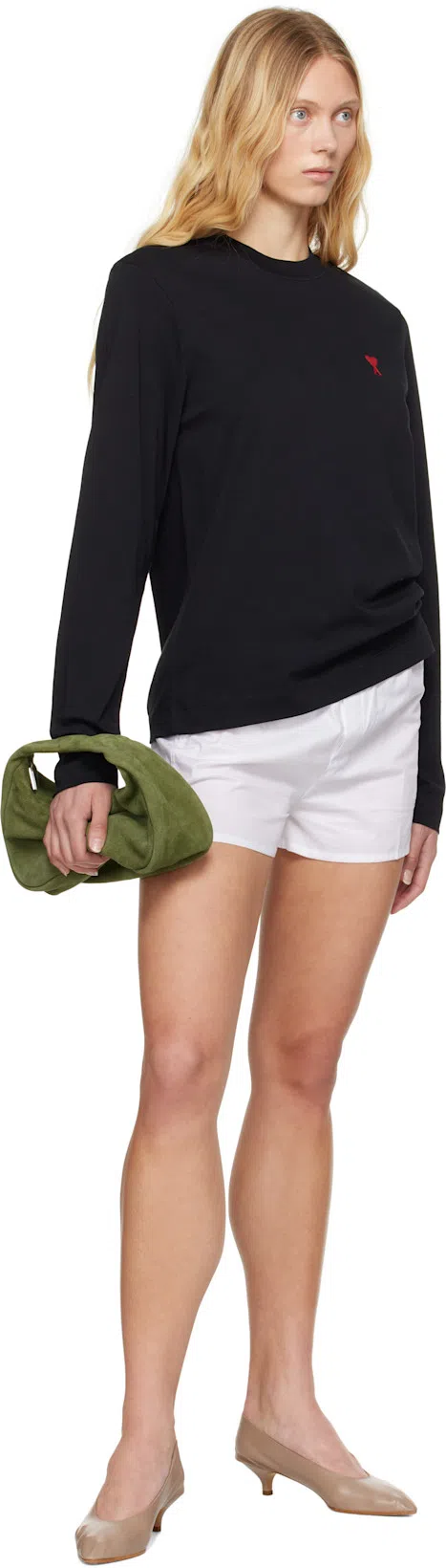 AMI ALEXANDRE MATTIUSSI Classic Crew Neck Sweater With Embroidered Heart Detail In Blue