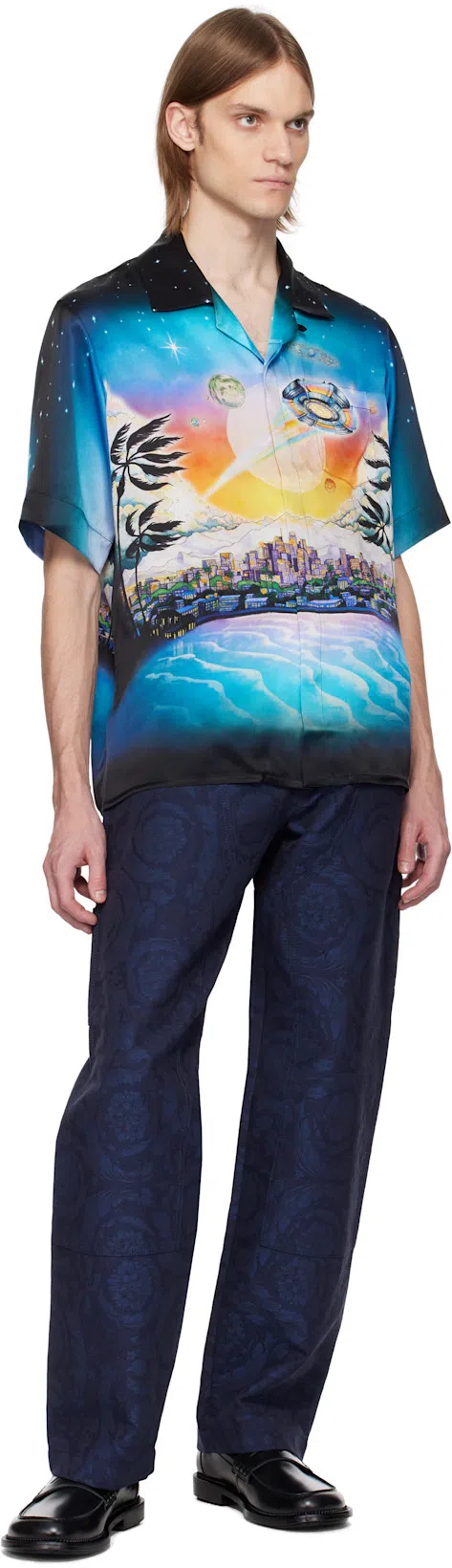 CASABLANCA Men's La Premonition Cuban Collar Shirt In Blue