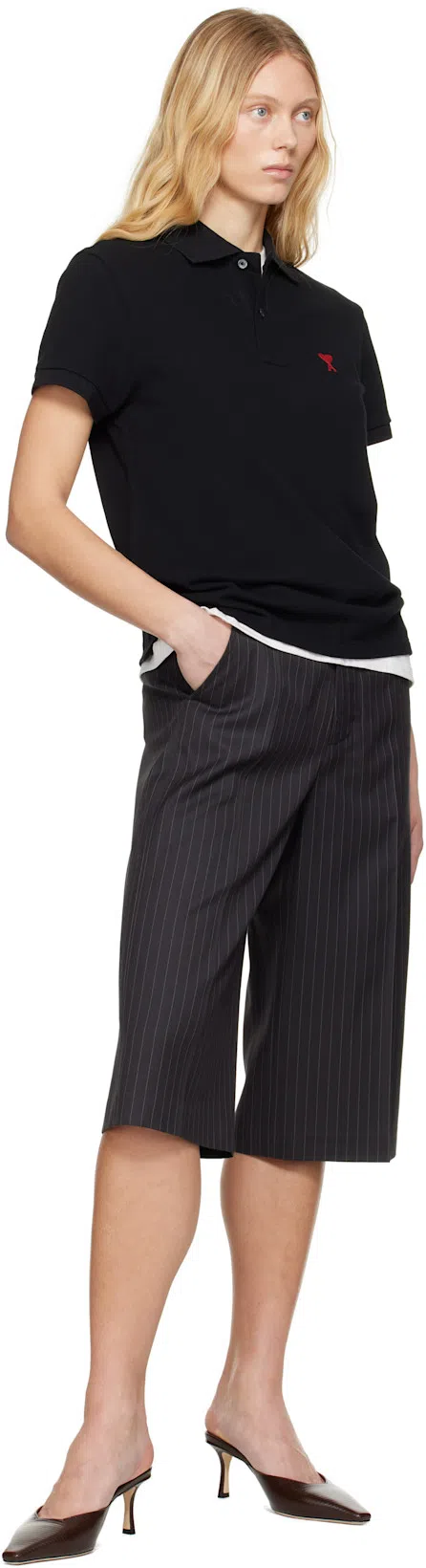 AMI ALEXANDRE MATTIUSSI Ami Paris Men Black Polo Shirt With Adc Embroidery At The Front In Cotton Man