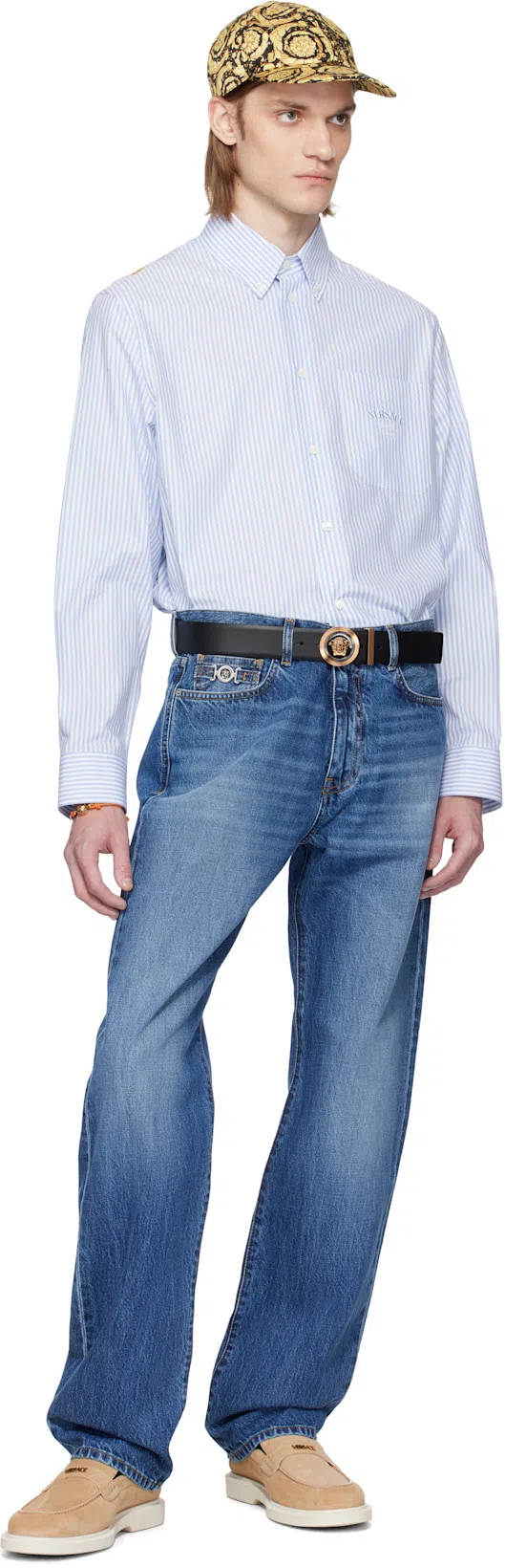 VERSACE Giuliano Biscuit-colored Suede Loafers In Multi