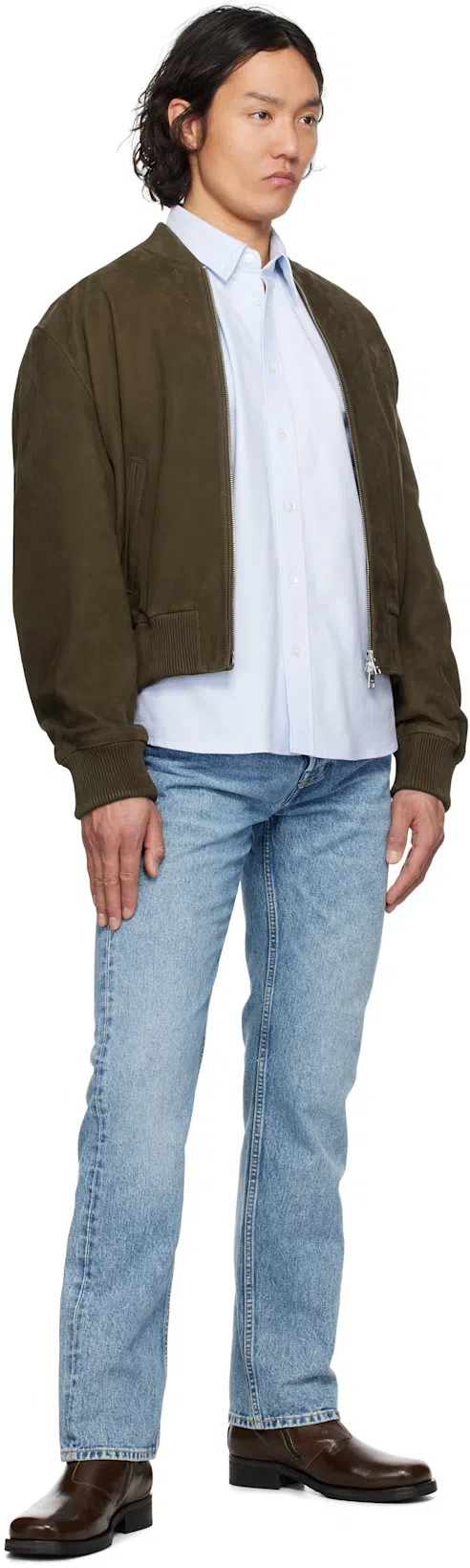 AMI ALEXANDRE MATTIUSSI Adc Button-down Collar Logo-embroidered Striped Cotton Oxford Shirt In Blue