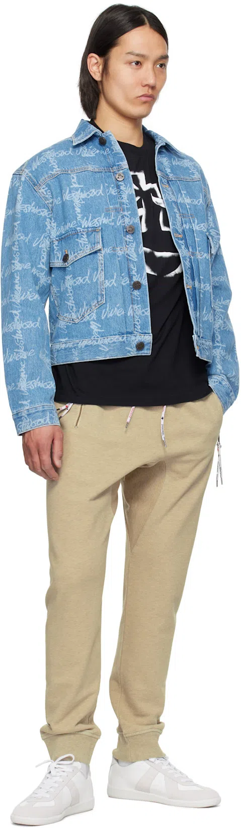 VIVIENNE WESTWOOD Light Blue Denim Jacket With Logo Print And Tailored Details