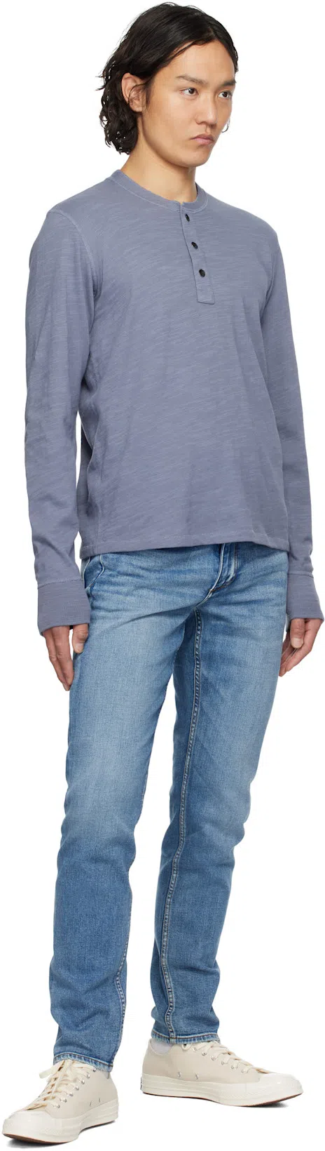 RAG & BONE Blue Classic Flame Henley In Seagrey