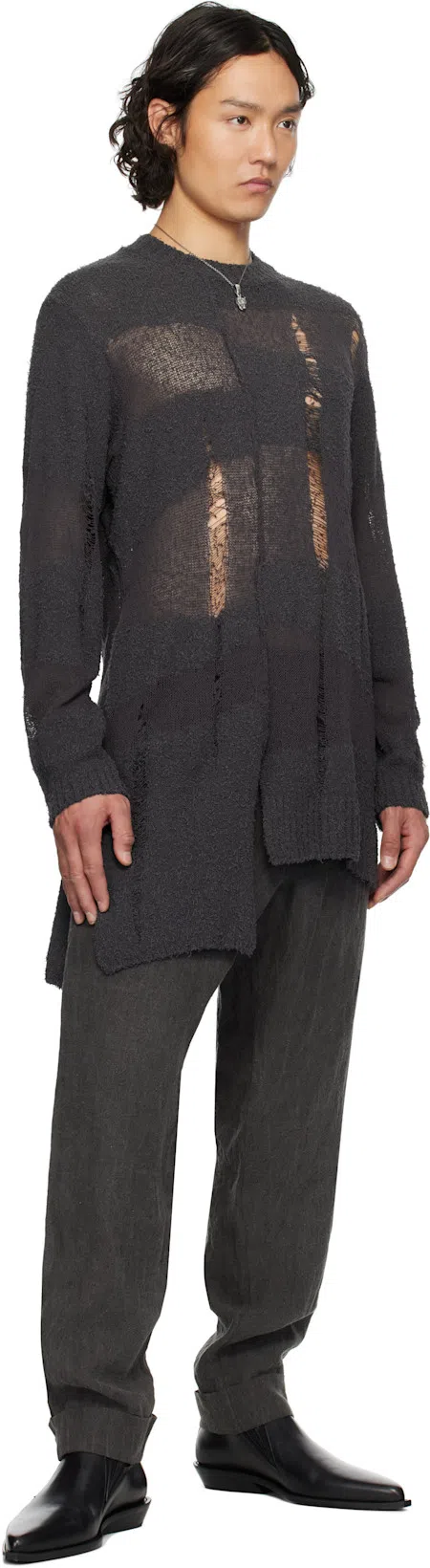 YOHJI YAMAMOTO Gray 5g Randome Damage Processed Sweater In 1 Charcoal