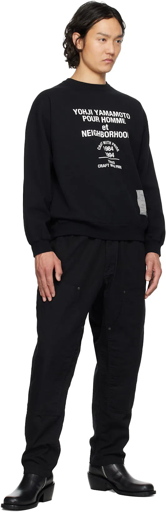 YOHJI YAMAMOTO Neighborhood Crew Neck Graphic Print Sweatshirt In Black