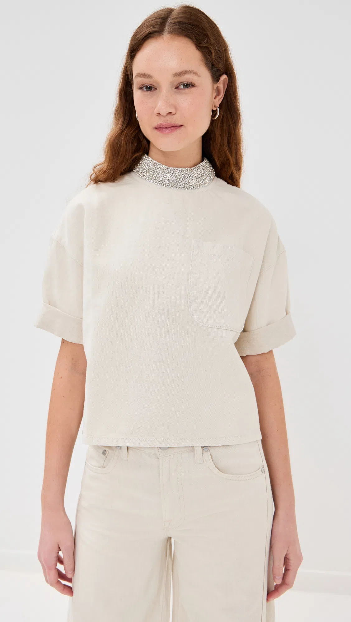 TIBI Program Mock Neck T-shirt White