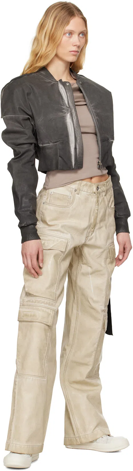 RICK OWENS DRKSHDW Beige Hollywood Double Cargo Jeans In 81 Parchment