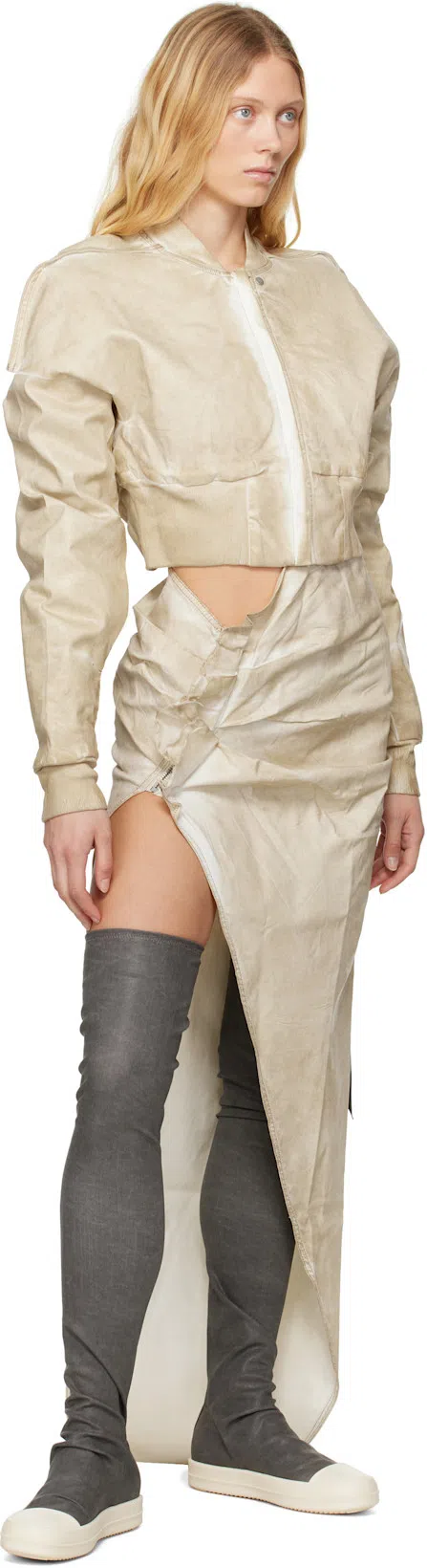 RICK OWENS DRKSHDW Beige Hollywood Cropped Denim Flight Jacket In 81 Parchment