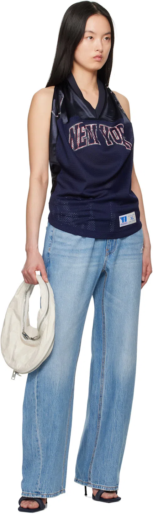 ALEXANDER WANG Navy Julie 105mm Nylon Tubular Heeled Sandals In Uniform Blue