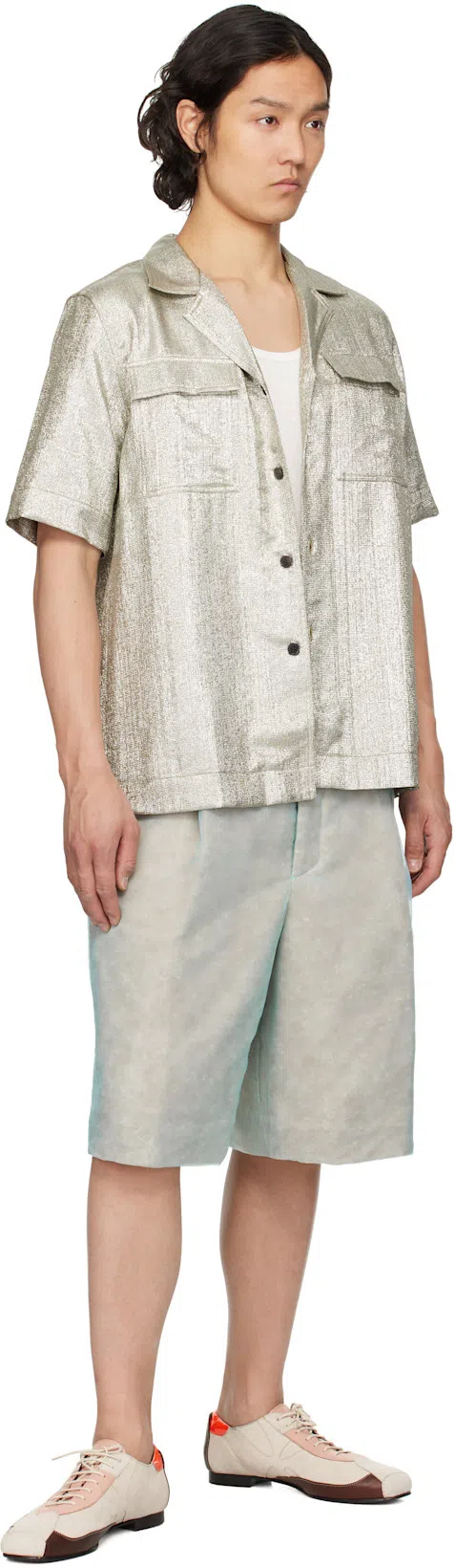 DRIES VAN NOTEN Box-pleat Detail Metallic Finish Shirt In Gray