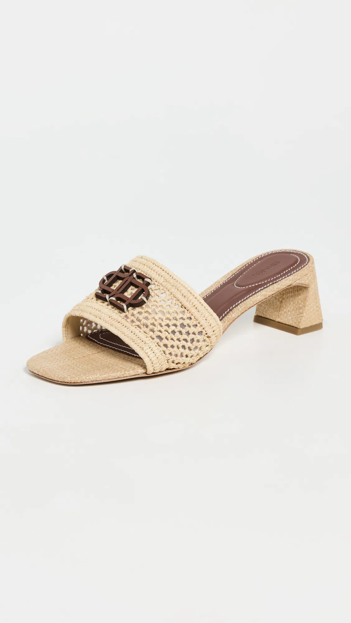 SIMKHAI Sydney Raffia Monogram Slide Sandals In Natural