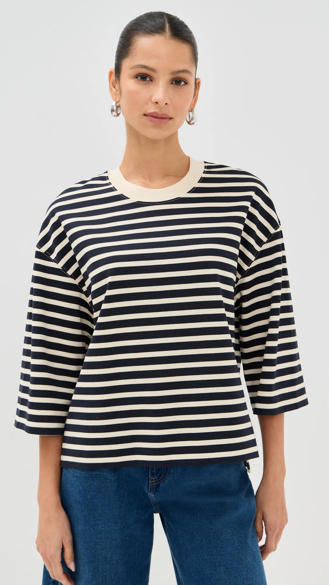 AMI ALEXANDRE MATTIUSSI Navy Blue Striped Cotton T-shirt