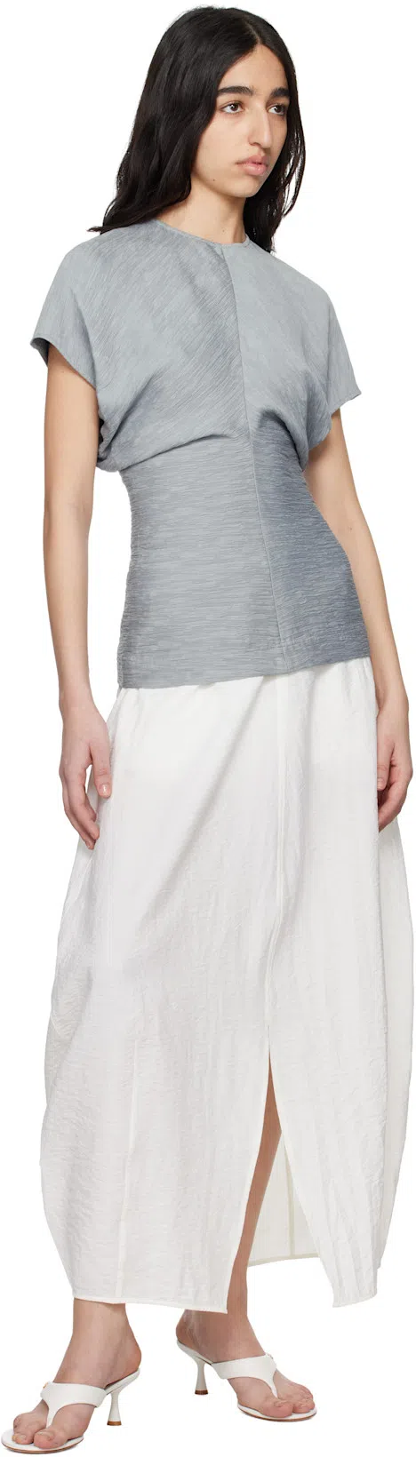 TOTÊME Blue Slouch Waist Crinkled Blouse