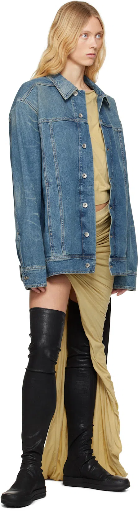 RICK OWENS DRKSHDW Blue Hollywood Jumbo Worker Denim Jacket In 06 Washed Indigo