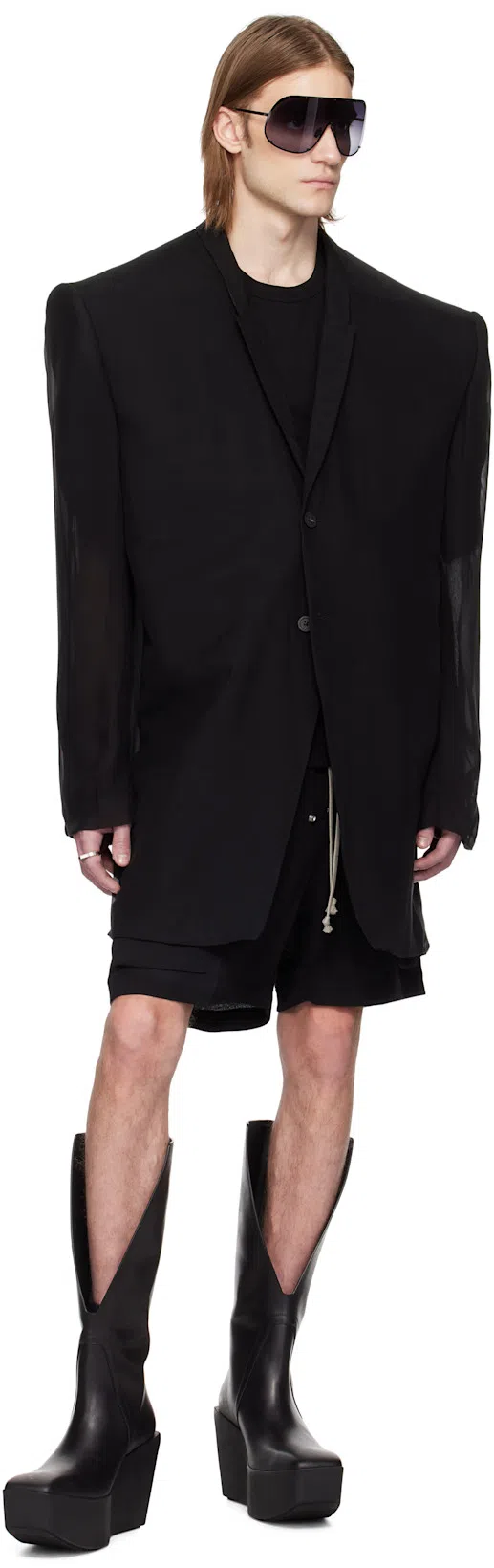 RICK OWENS Black Hollywood Sliver Platform Winged Kowboys Tall Boots In 09 Black