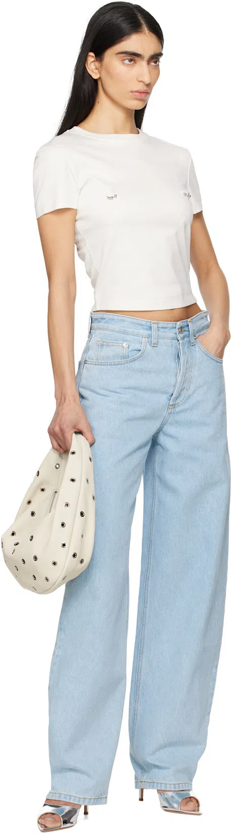 MUGLER Lace-up Detail Denim Trousers With Back Pockets In Blue