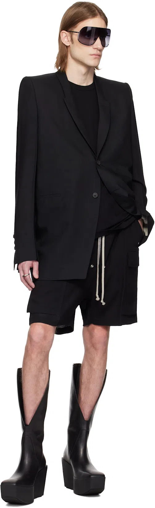 RICK OWENS Black Hollywood Sliver Platform Winged Kowboys Tall Boots In 09 Black