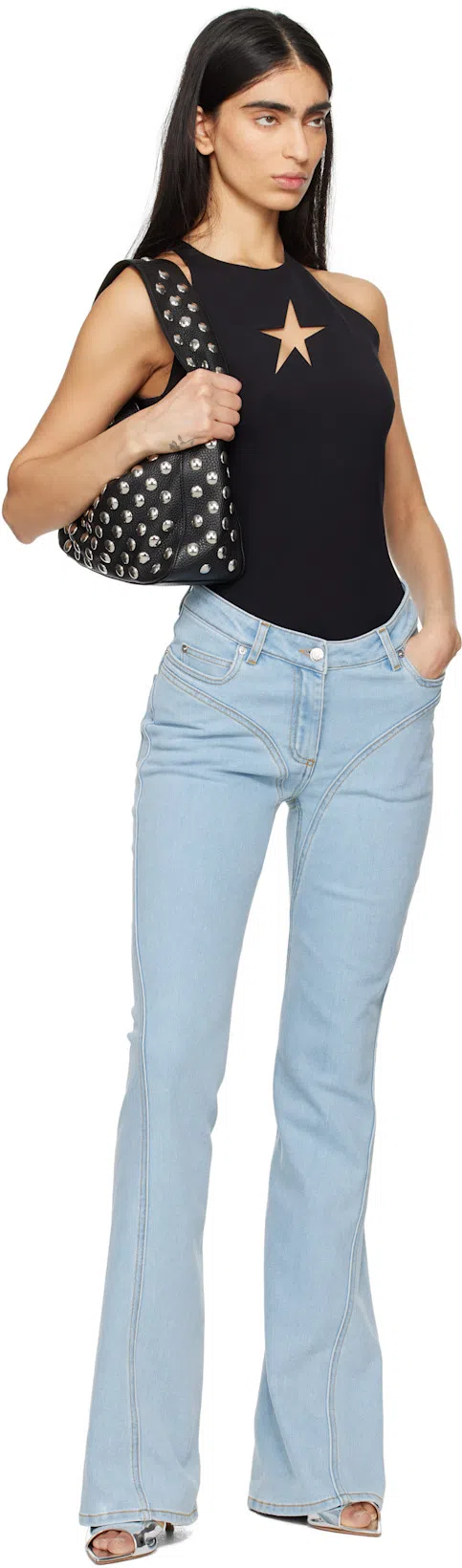 MUGLER Rhinestone-embellished Flared Jeans In Blue