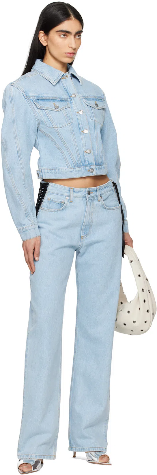 MUGLER Lace-up Detail Denim Trousers With Back Pockets In Blue