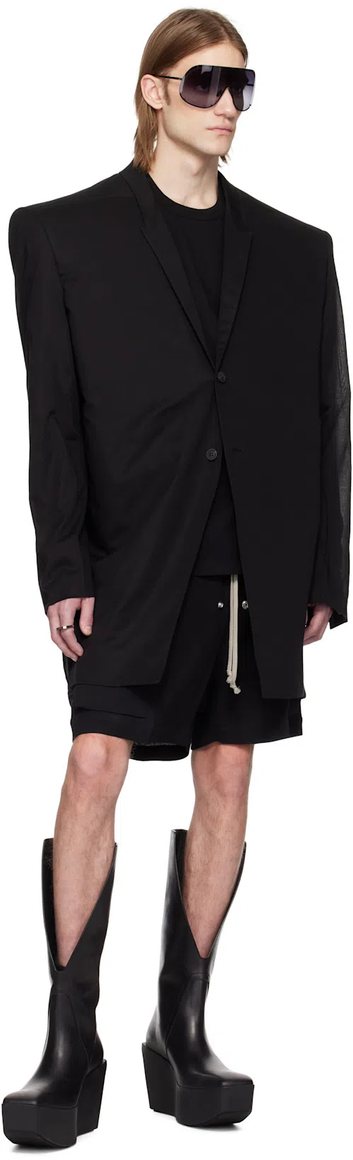 RICK OWENS Black Hollywood Sliver Platform Winged Kowboys Tall Boots In 09 Black