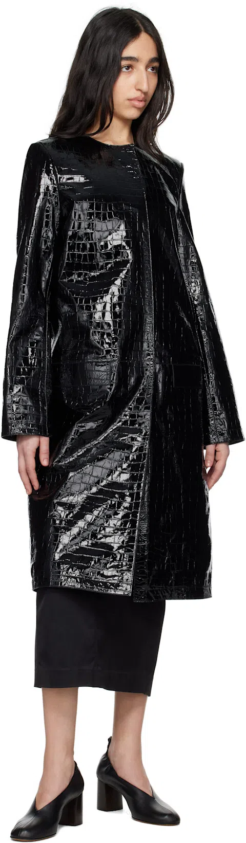 TOTÊME Croc Embossed Leather Coat In Black