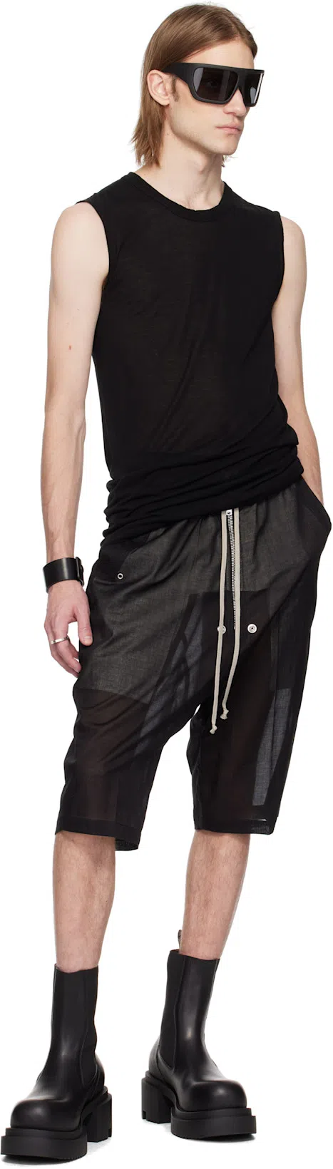 RICK OWENS Chunky Sole Ankle Boots With Elastic Panels In Black