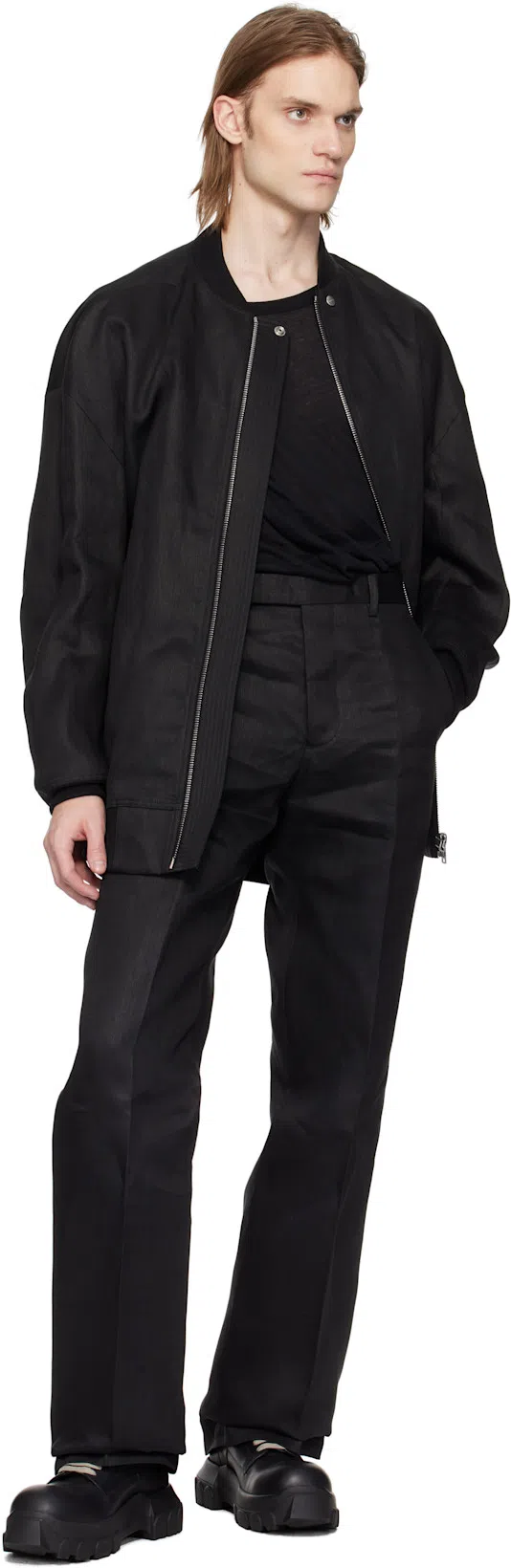 RICK OWENS Mens Black Bozo Tractor Platform Leather Oxford Shoes