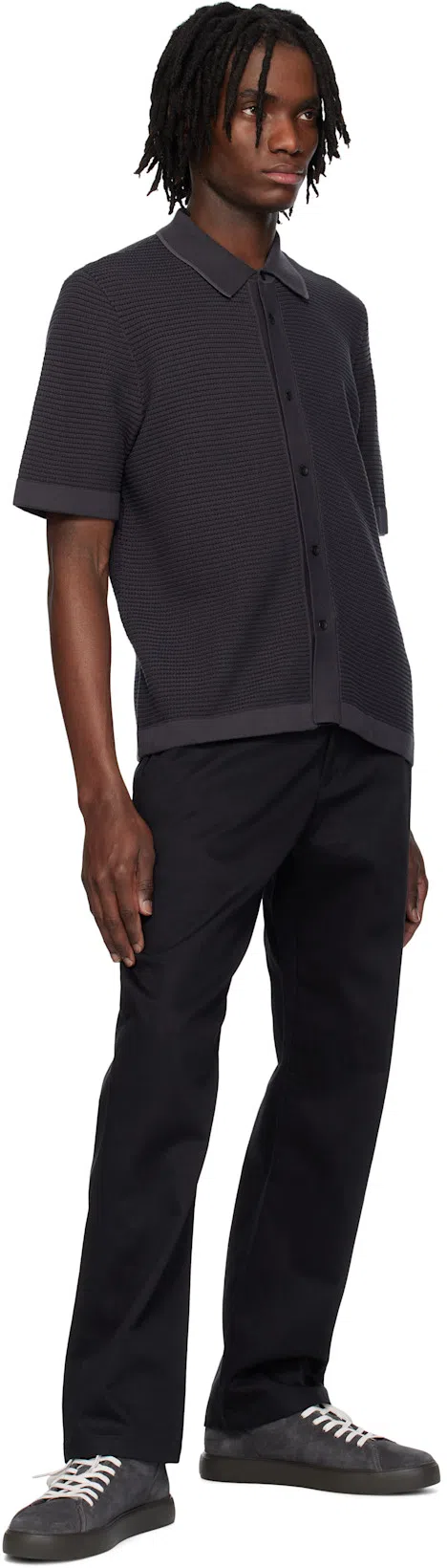 RAG & BONE Harvey Jacquard Stripe Knit Short Sleeve Button-up Shirt In Black